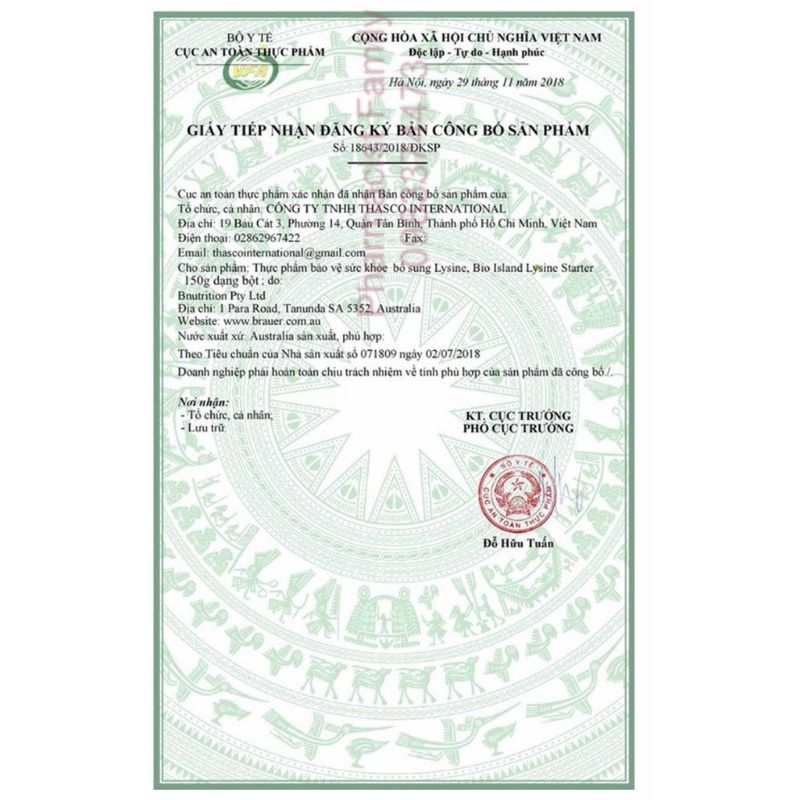 Bột tăng chiều cao Bioisland Lysine Starter