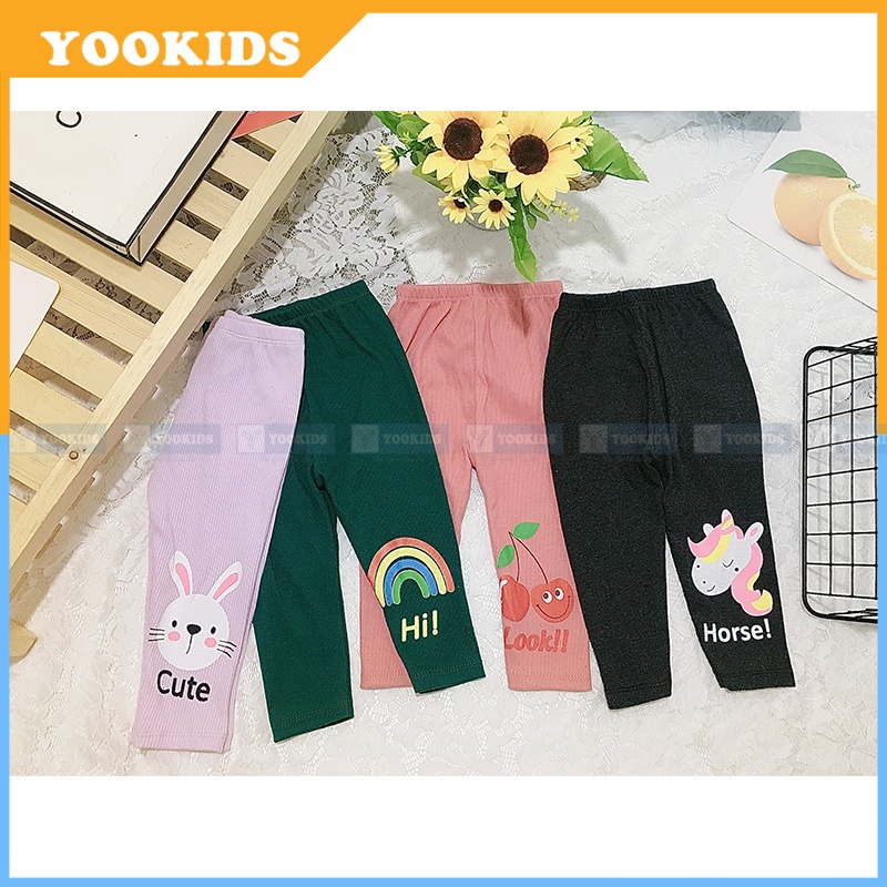 Quần legging cho bé gái YOOKIDS chất cotton và len tăm co giãn 4 chiều in hình mikey mặt thú họa tiết cho bé 1234 tuổi