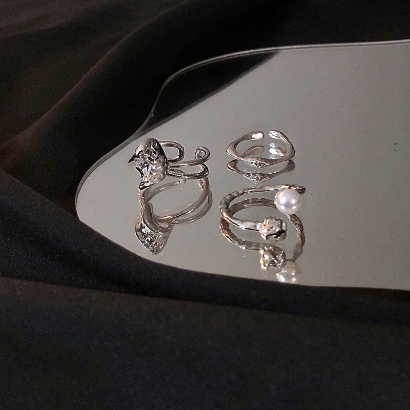 Set nhẫn hở đính ngọc trai phong cách retro thời trang 19A1679