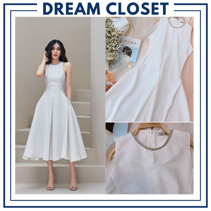 Đầm cổ yếm kết đá dáng midi Rosa dự tiệc đi chơi