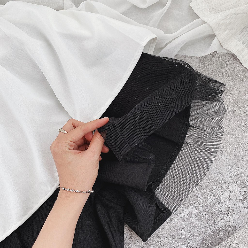 SET ĐẦM XẾP LI CÚP NGỰC VOAN ĐEN NƠ LƯNG + CHÂN VÁY ĐEN | BigBuy360 - bigbuy360.vn