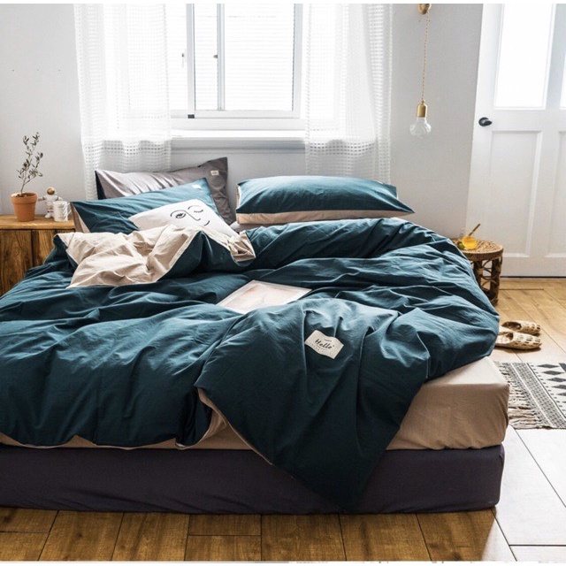 BỘ CHĂN GA GỐI COTTON TICI CAO CẤP ( CHĂN ĐÃ TRẦN BÔNG) MÀU XANH LÁ BE - ĐỦ KÍCH THƯỚC