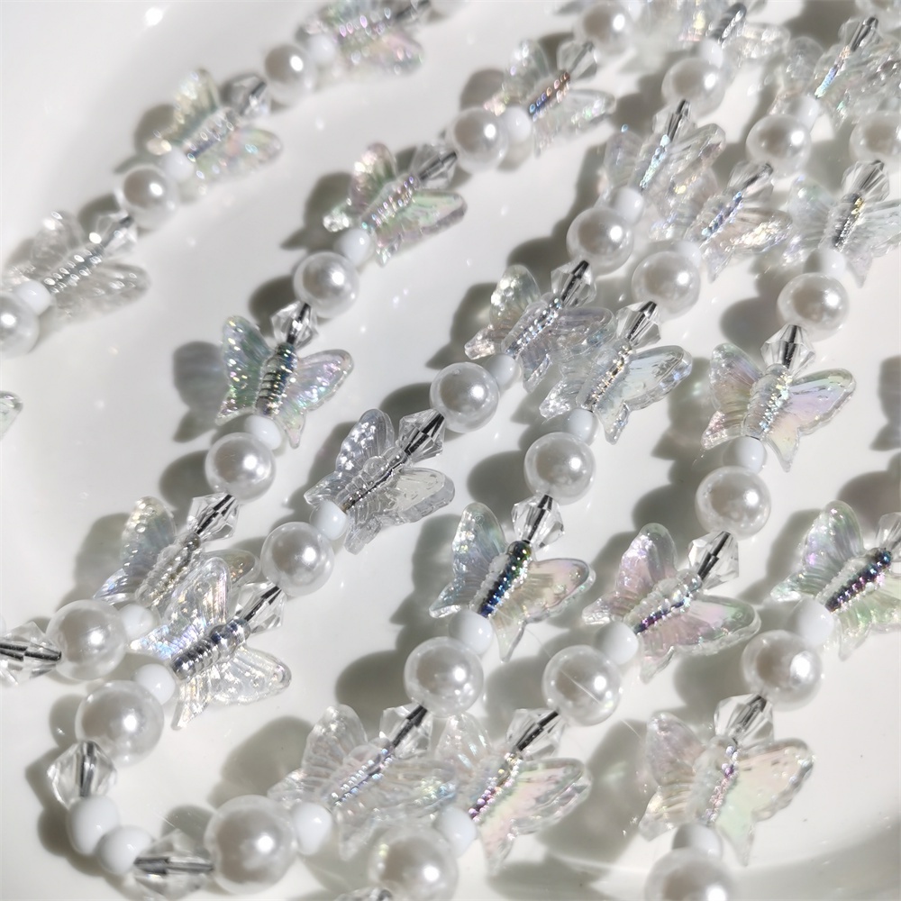 Dây Đeo Điện Thoại Bằng Acrylic Mềm Chống Thất Lạc Đính Hạt Ngọc Trai Hình Bướm Nhiều Màu Dễ Thương