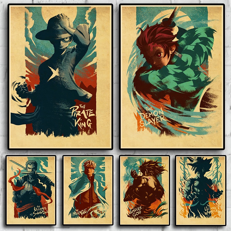Anime Biểu Tượng Retro Poster ONE PUNCH MAN / ONE PIECE / Demon Slayer Poster Giấy Kraft Trang Trí N