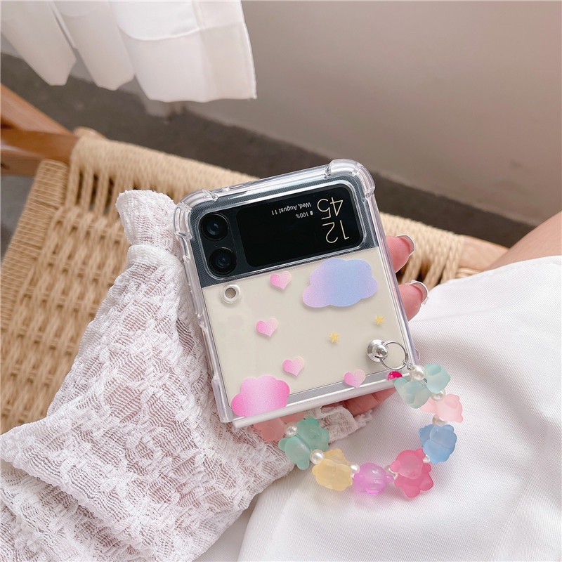 Ốp Điện Thoại Mềm Trong Suốt Chống Sốc In Hình Gấu Hoạt Hình Kèm Dây Đeo Cho Samsung Galaxy Z Flip 3 5G