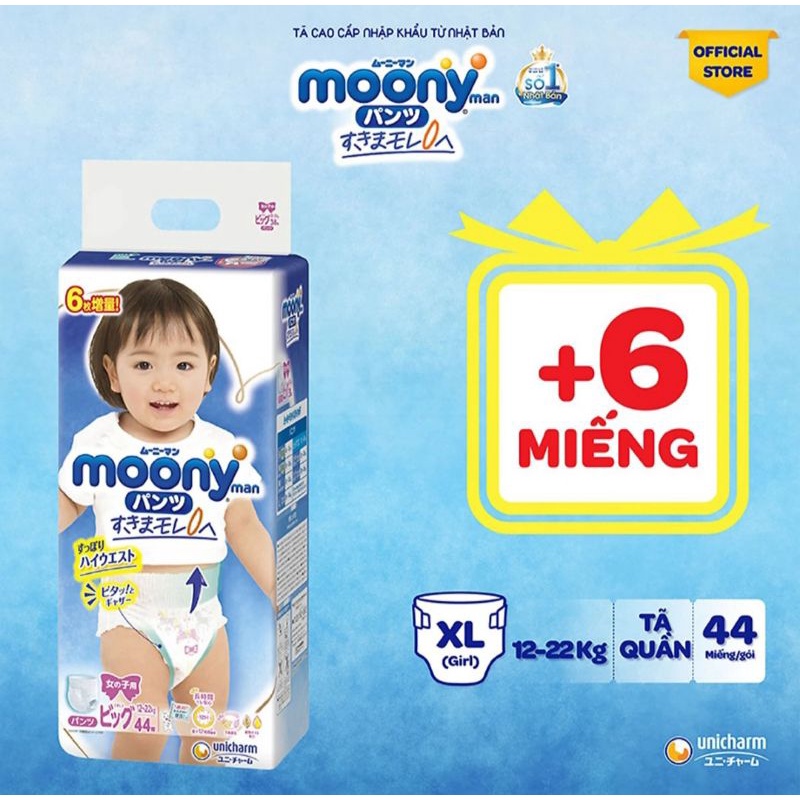 Tã quần Moony M58/XL38 bé gái/L44 Boy/L44 girl/XL38 boy/tã dán NB90