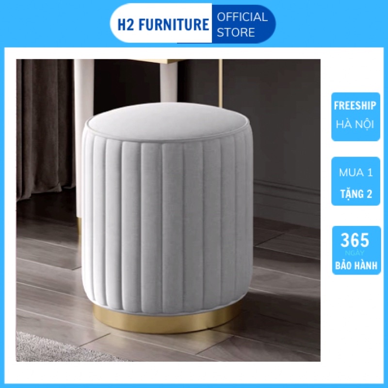 Ghế đôn tròn H2 Furniture nỉ nhung, ghế bàn trang điểm sofa, ghế đôn decor phòng ngủ, ban công, tiệm nail spa