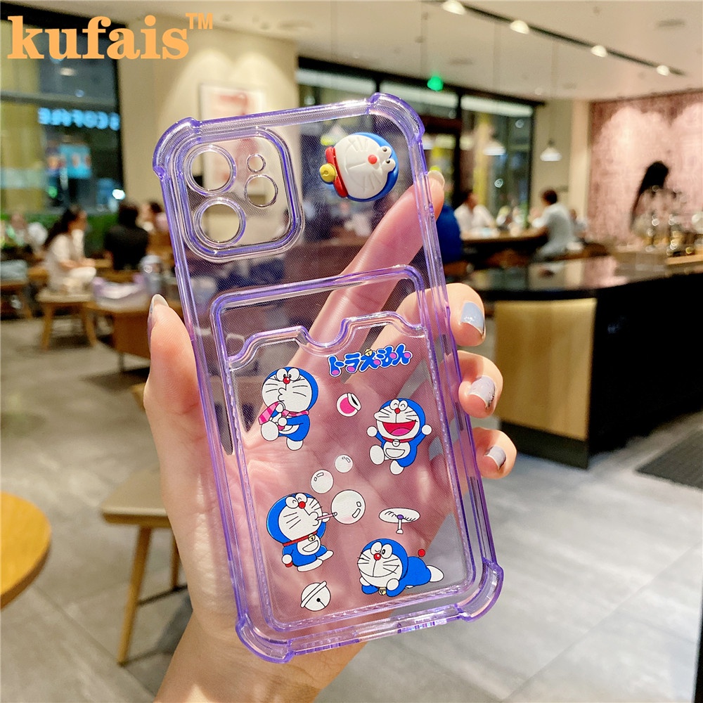 Ốp điện thoại trong suốt có ngăn đựng thẻ hình Doraemon cho iPhone 12 Pro MAX 7 8 Plus X XR XS 11 Pro MAX se2020 | BigBuy360 - bigbuy360.vn