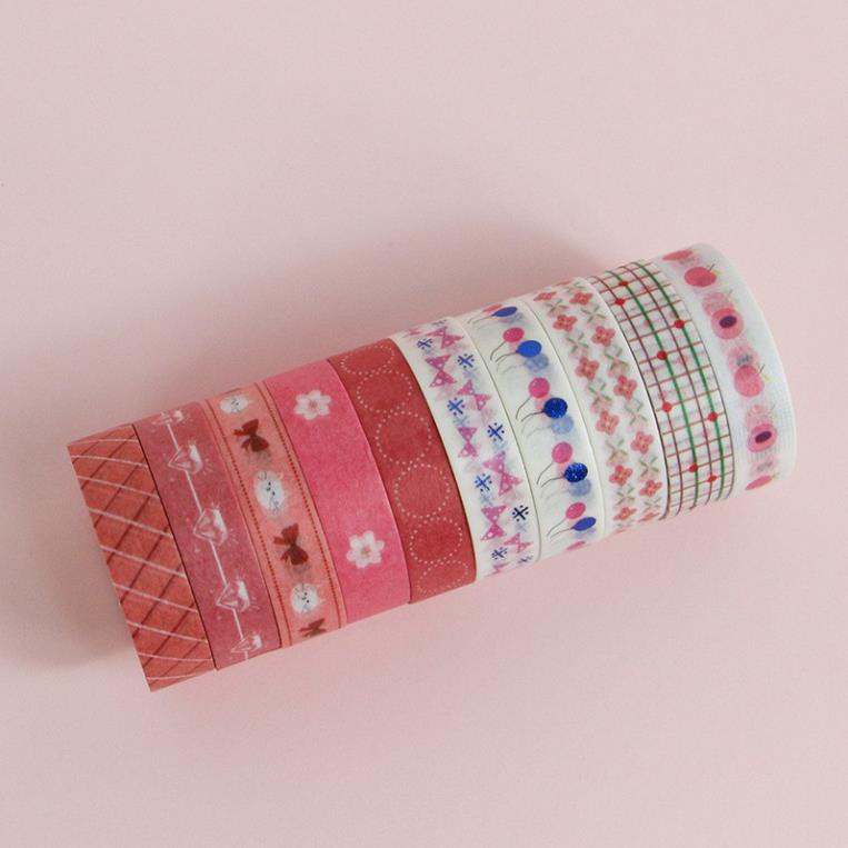 Set 12 Băng dính washi tape loại 1cm x 3m nhiều mẫu cute hàng cao cấp