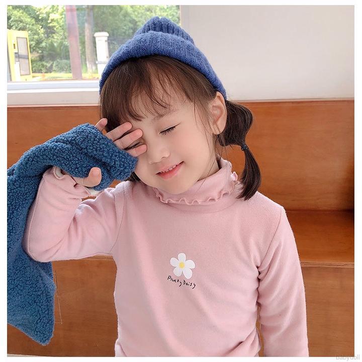 0-6Y Autumn Children Girls Thick Warm Floral High Collar Bottoming T-Shirt Top