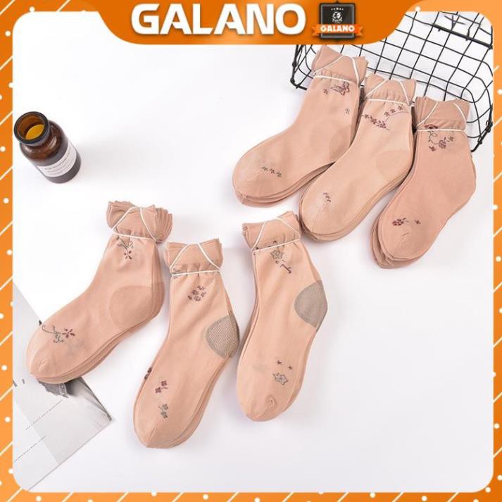 Tất vớ nữ GALANO tất nữ cổ cao da chân họa tiết hoa co giãn đi giày búp bê, giày thể thao chạy bộ, yoga FAS-001325