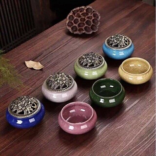 Lư xông trầm hương đỉnh đốt nhang gốm sứ cao cấp KÈM LÓT BẠC CHỐNG CHÁY