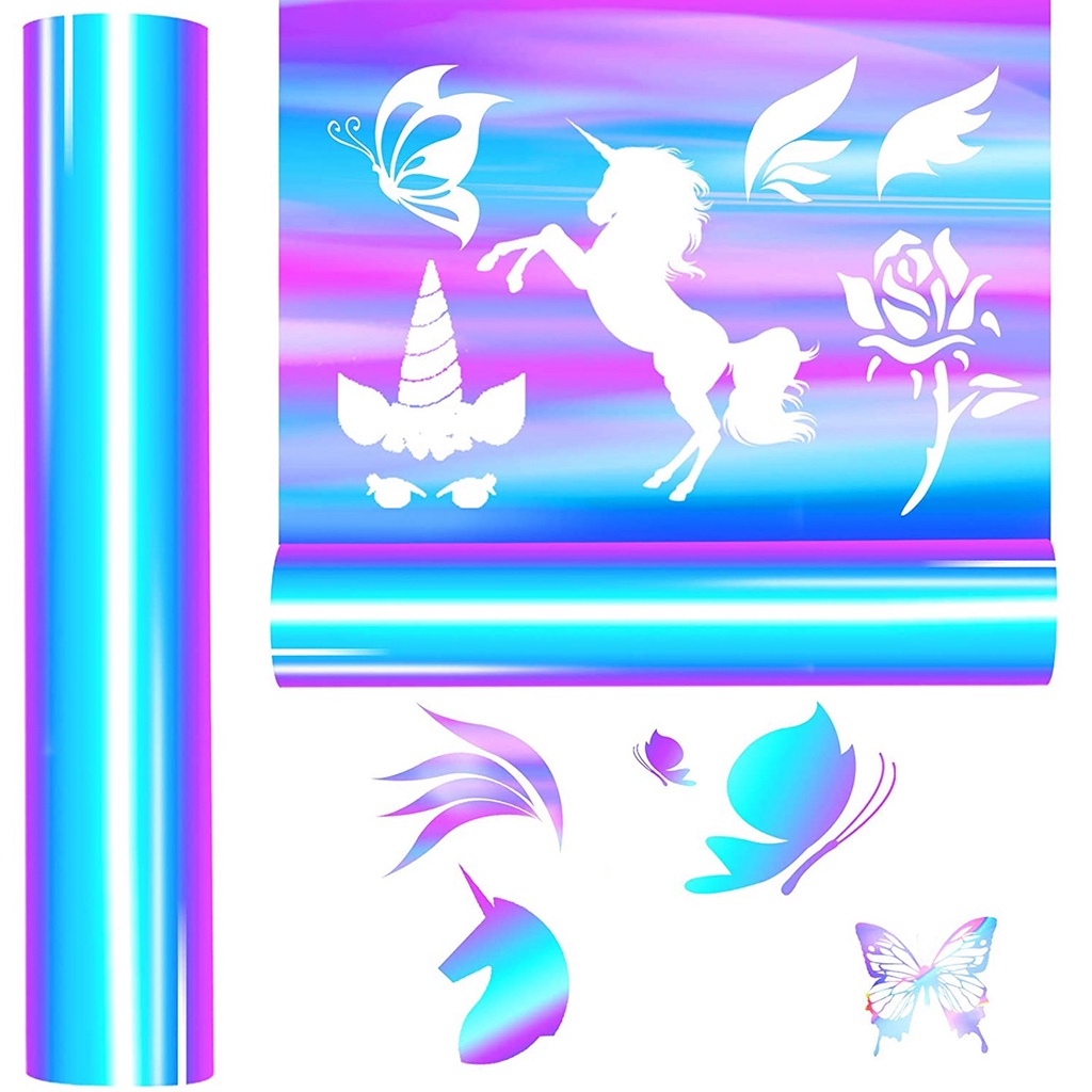 YIYU Sticker vinyl màu hologram bóng chống thấm nước dán trang trí kèm dụng cụ cắt thủ công độc đáo