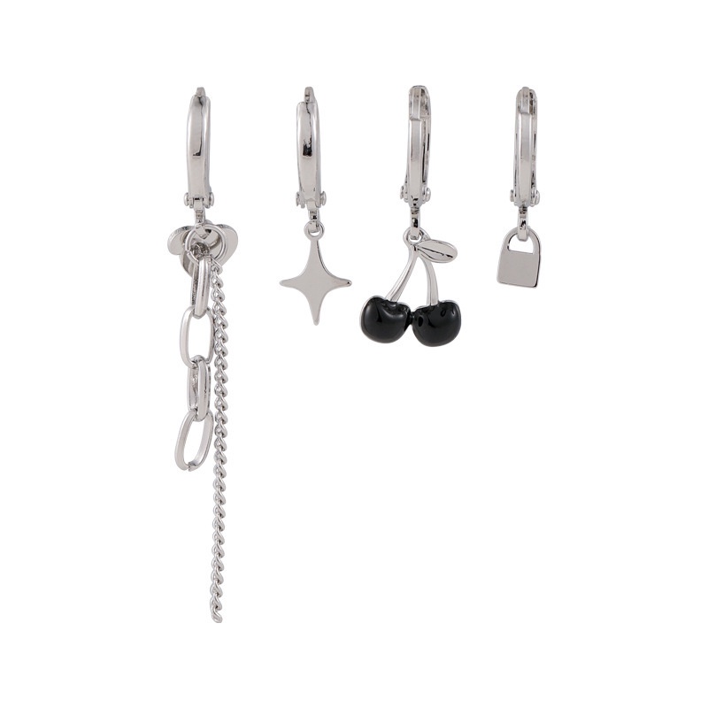 Bông Tai Hình Trái Cherry / Ngôi Sao / Dây Xích Màu Đen Phong Cách Harajuku Ngọt Ngào