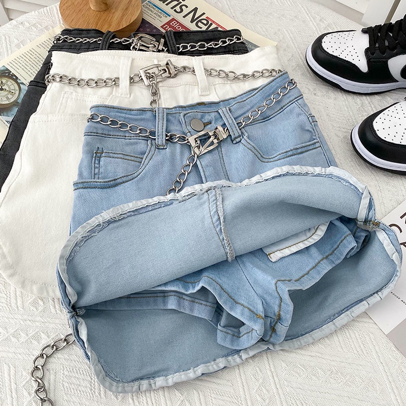Jiashucheng Chân Váy Denim Ngắn Lưng Cao Ôm Dáng Chống Lóa Phong Cách Hip Hop Thời Trang Cho Nữ