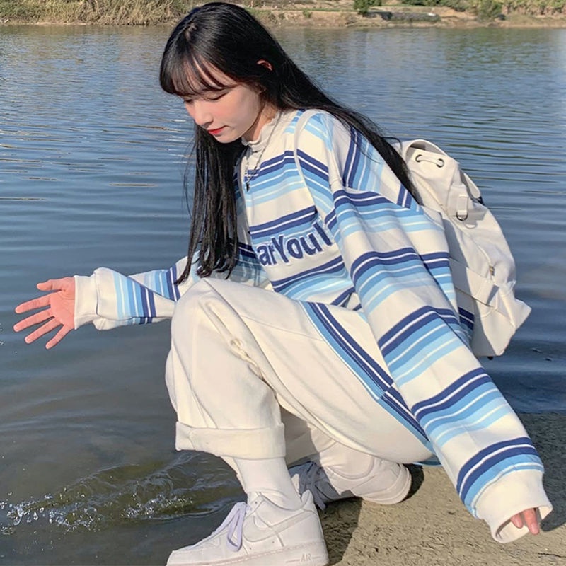 Áo Khoác Lông Cừu Mỏng Dáng Chữ A Họa Tiết Kẻ Sọc Phong Cách Hàn Quốc Thời Trang Cho Nữ