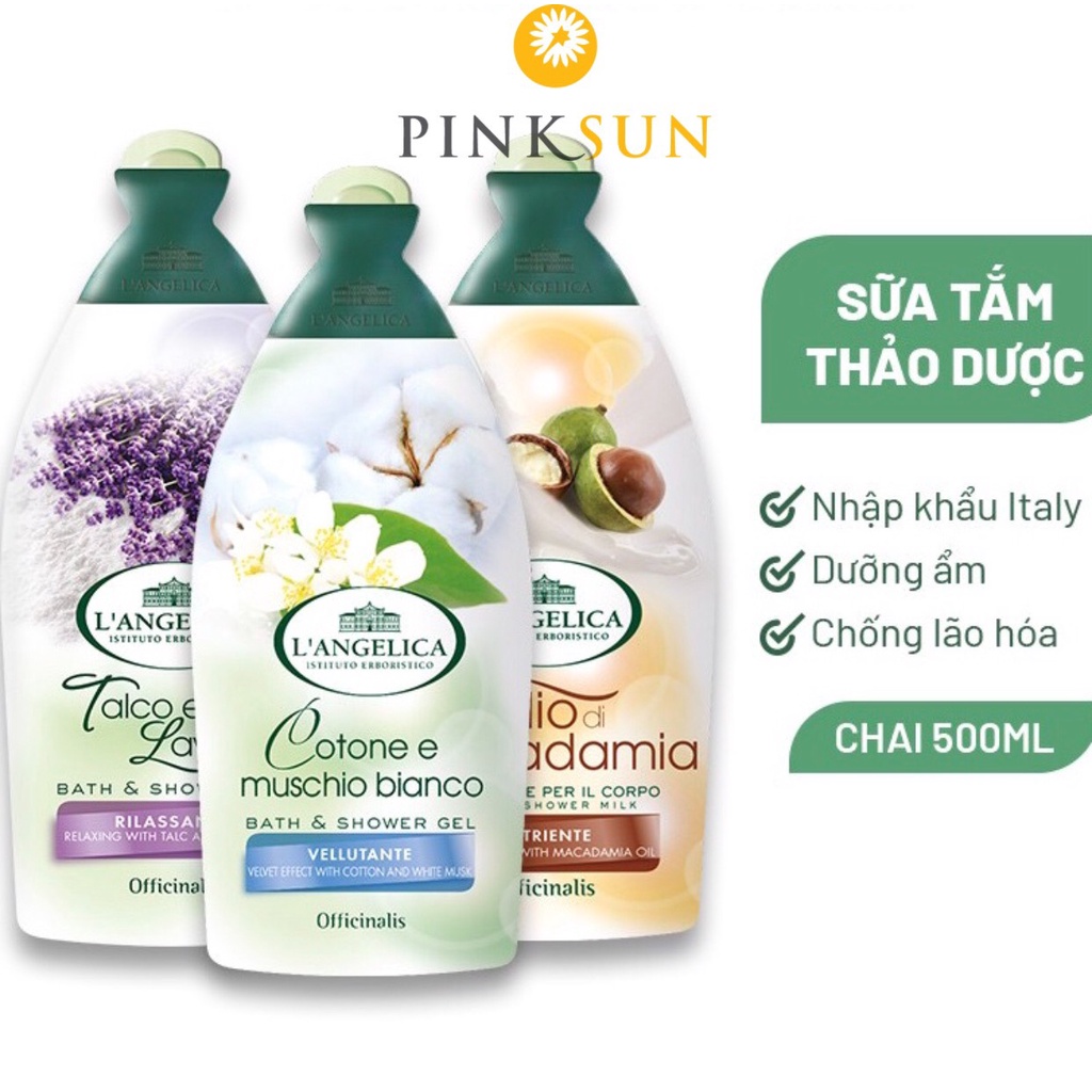 Sữa Tắm Thảo Dược L'angelica Ý_Trắng Da, Dưỡng Ẩm, Mềm Mịn Da, Thơm Lâu - Chai 500ML