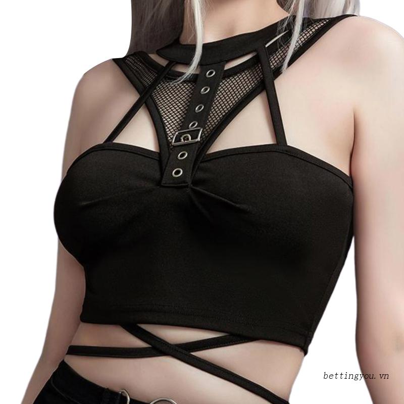 Áo Ống Croptop Phối Lưới Phong Cách Gothic Thời Trang Mùa Hè Quyến Rũ Cho Nữ