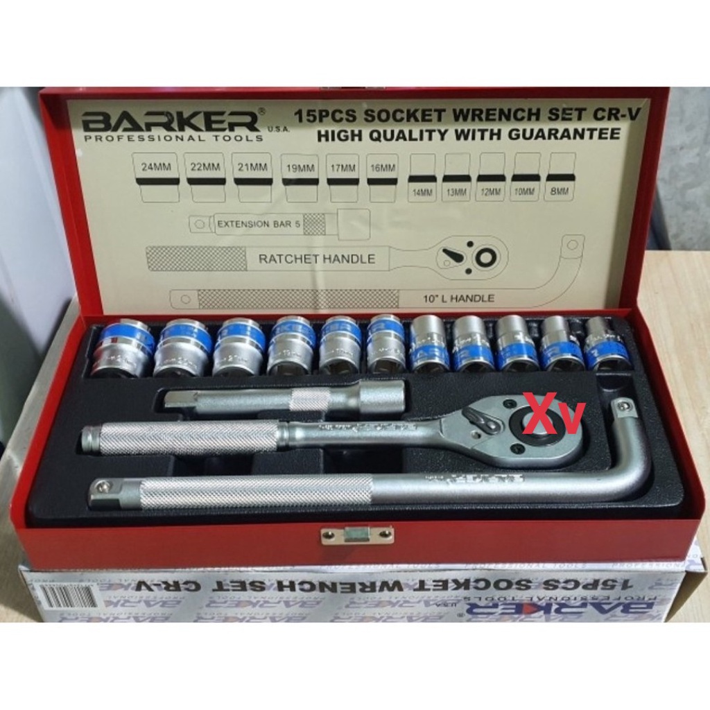 Bộ tuýp khẩu 15 chi tiết 1/2 barker chính hãng
