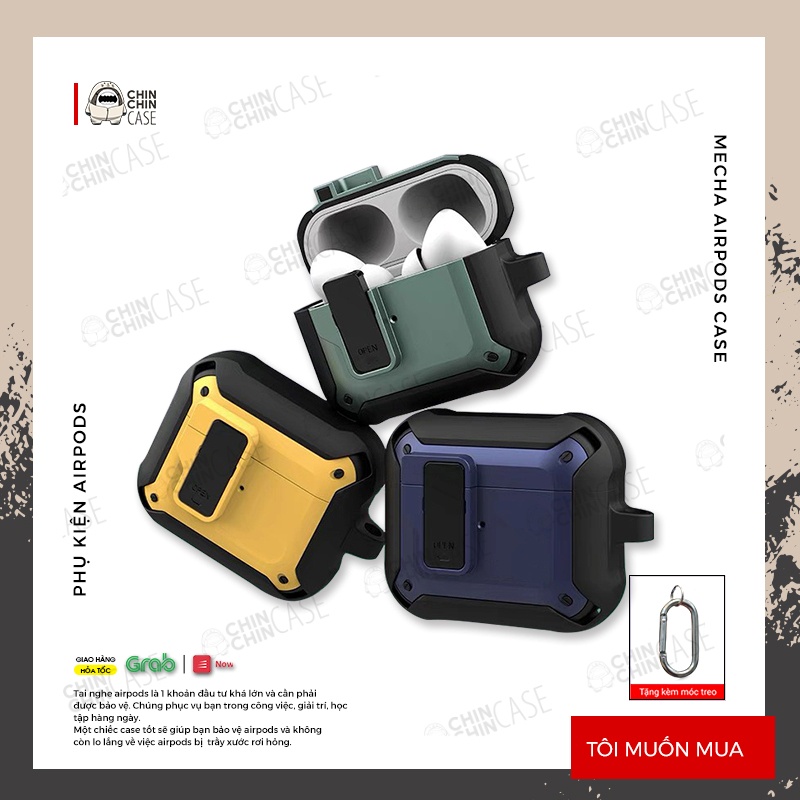 Vỏ Bảo Vệ Tai Nghe Airpod 1 2 3 Pro Mecha Có Khóa Chống Rơi Nắp Chất Liệu Nhựa TPU PC 2 Lớp Cao Cấp - Chinchin Case