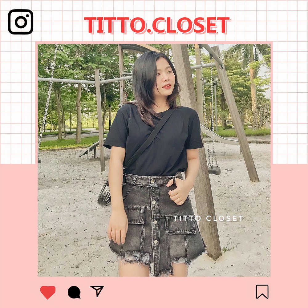 Quần Giả Váy Jean Rách Phối Cúc Túi Hộp - Ảnh Thật - Titto Closet