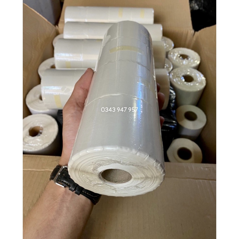 Giấy in nhiệt PVC khổ tem 60x40, 60*40 mm , decal nhiệt PVC chống rách giấy, thấm nước khi bóc dán