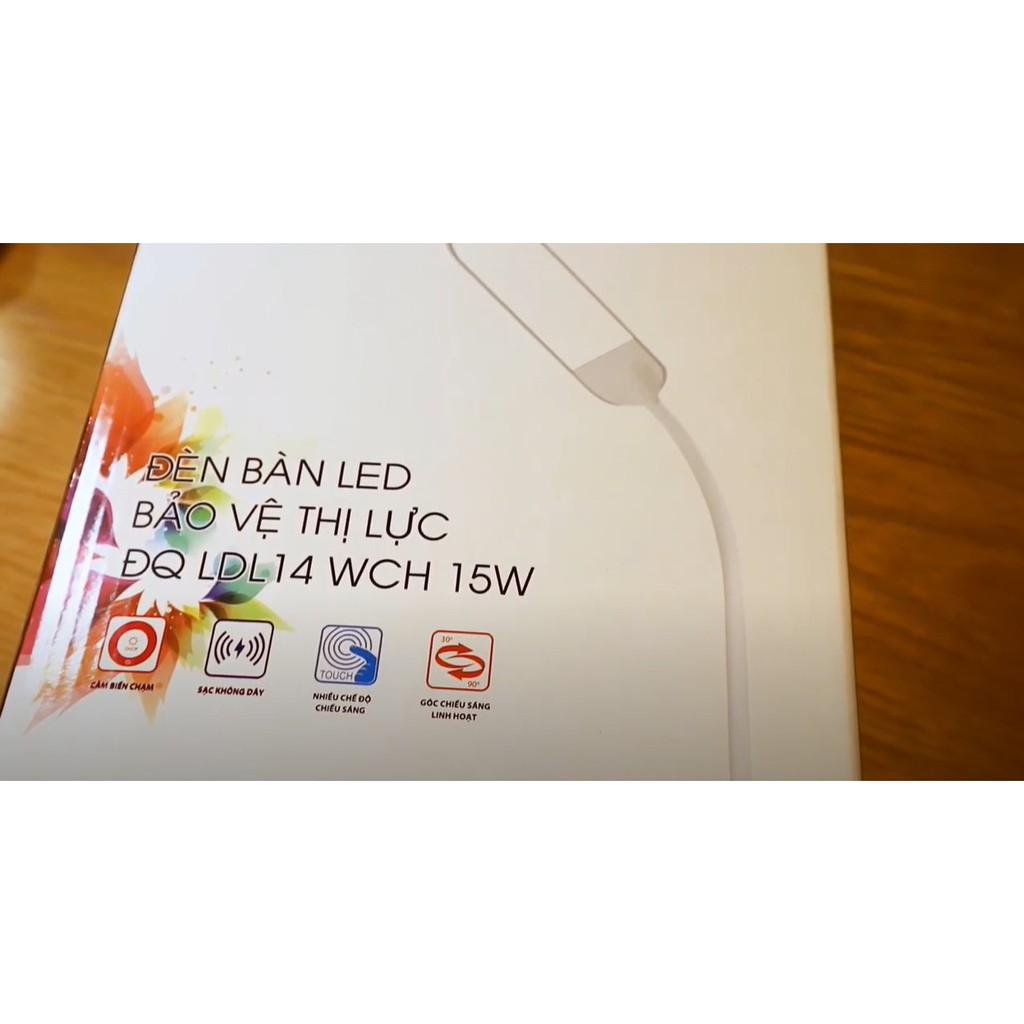 [Smart Điện Quang] Đèn bàn LED Bảo vệ thị lực Điện Quang ĐQ LDL14 WCH 15W (Tích hợp sạc không dây, 15W, màu trắng)