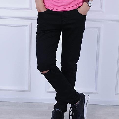 Quần Jean Nam Đen Rách Gối Cao Cấp Không Ra Màu Chất Bò Dày Co Giãn Tốt Form Slimfit _DJ10201 | BigBuy360 - bigbuy360.vn
