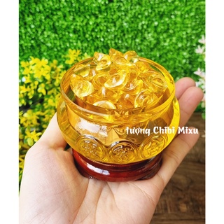 Combo Bát Tụ Bảo 8cm kèm 100 thỏi vàng size 1.5cm - tặng kèm chân đế gỗ