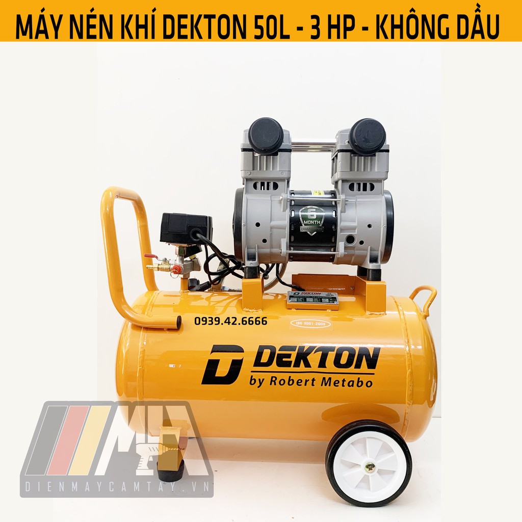 Máy nén khí không dầu 50L chính hãng DEKTON DK-6950 , công suất 3.0HP, lên hơi nhanh