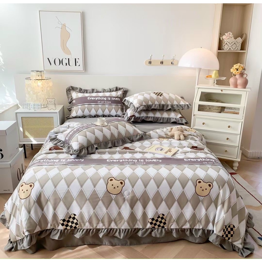 Bộ chăn ga gối cotton đũi Nhật, Sét 4 món chăn ga bèo mền trần hè thoáng mát mềm mại