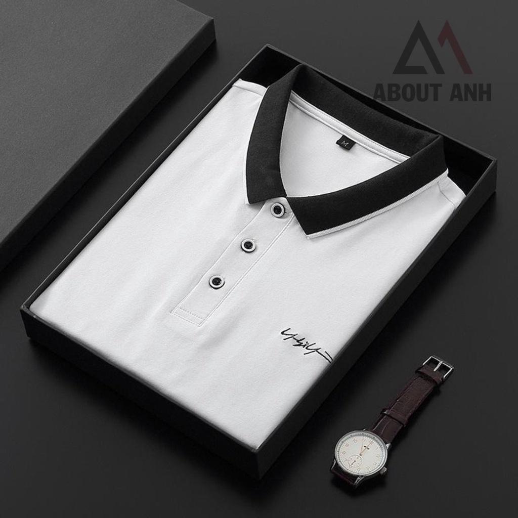 Áo thun nam POLO THÊU vải cá sấu cotton cao cấp ngắn tay cực sang trọng Trắng Nhiều Màu - ABOUT ANH STORE