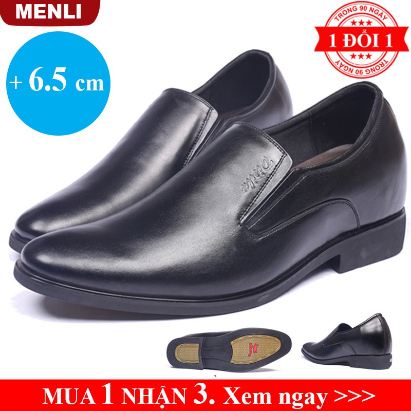Giày tây lười nam tăng chiều cao 7cm chính hãng MENLI mã GLSP70 kiểu trơn đơn giản có độn đế bên trong hoàn toàn bí mật