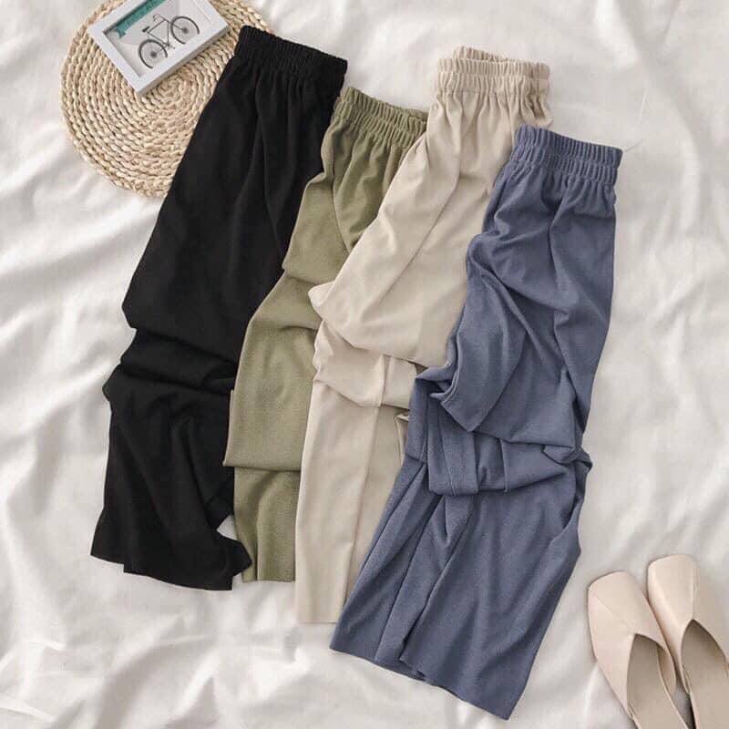Quần Ulzzang ống rộng suông cúc trước lưng thun - Quần CULOTTES XUÔNG - Kẻ cá tính Ảnh thật | BigBuy360 - bigbuy360.vn