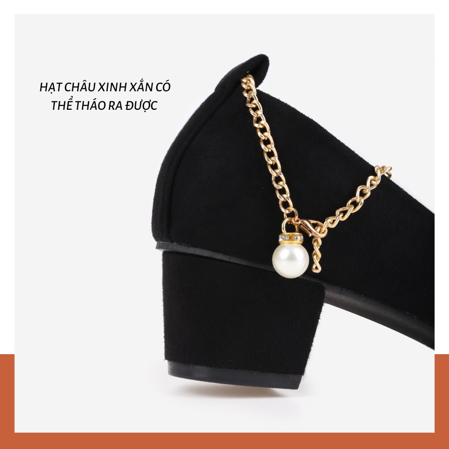 Giày Búp Bê Nữ Cao Gót Hạt Châu Chất Da Lộn Mang Cực Êm Chân. Giày Hoàng Thanh Q833