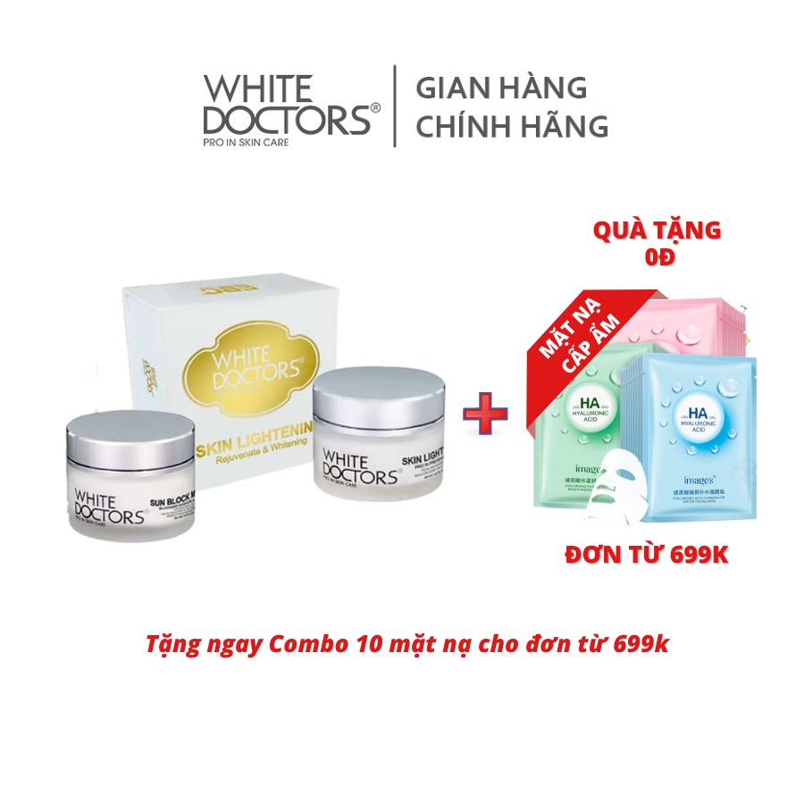 Bộ đôi dưỡng trắng da mặt White Doctors - Skin Lightening 40g &amp; Sun Block Makeup 40g