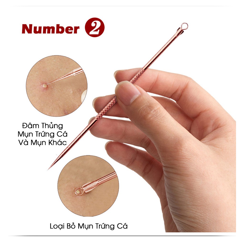 LANBENA Bộ Dụng Cụ Nặn Mụn Màu Vàng Hoa Hồng (Set 4 cây)