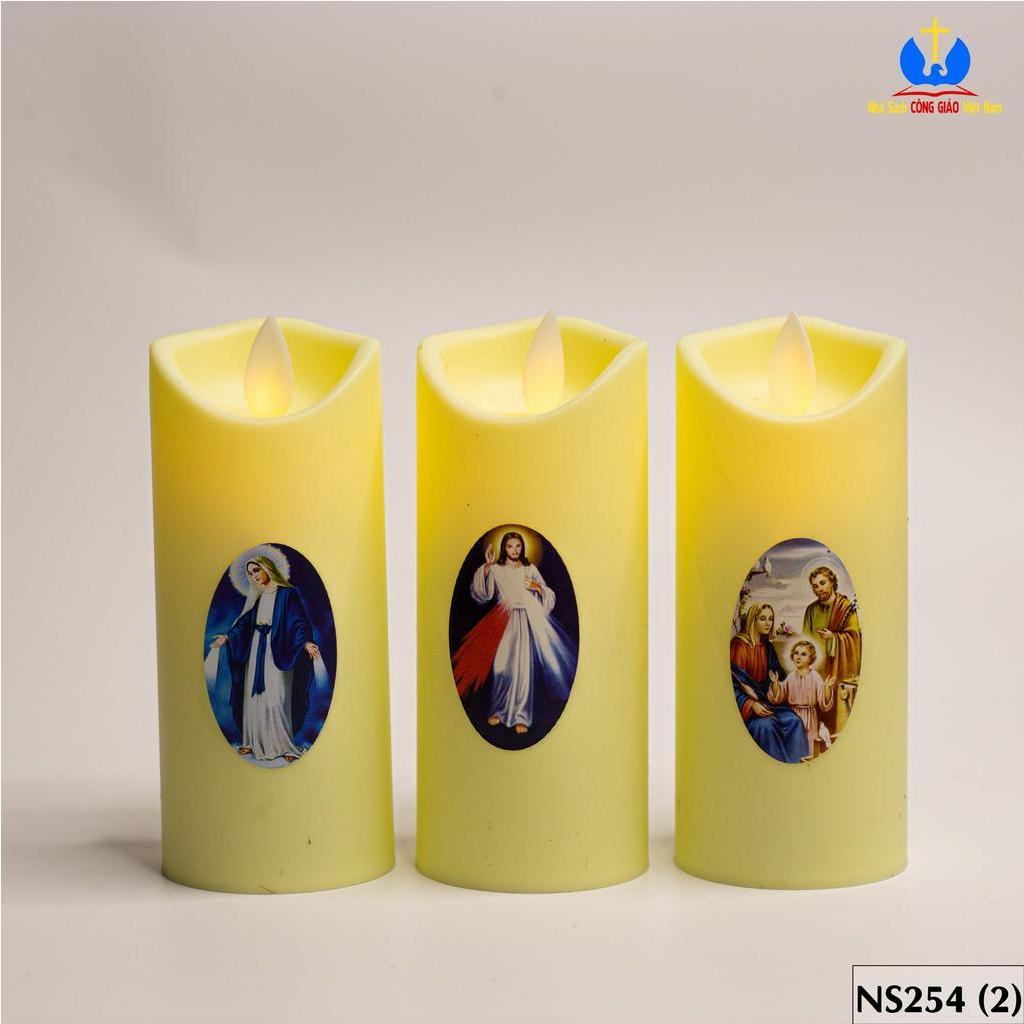 Nến pin Công Giáo 12cm hình Chúa Thương xót, Mẹ ban ơn, Gia Đình Thánh Gia để bàn thờ, bàn học, cầu nguyện NS254