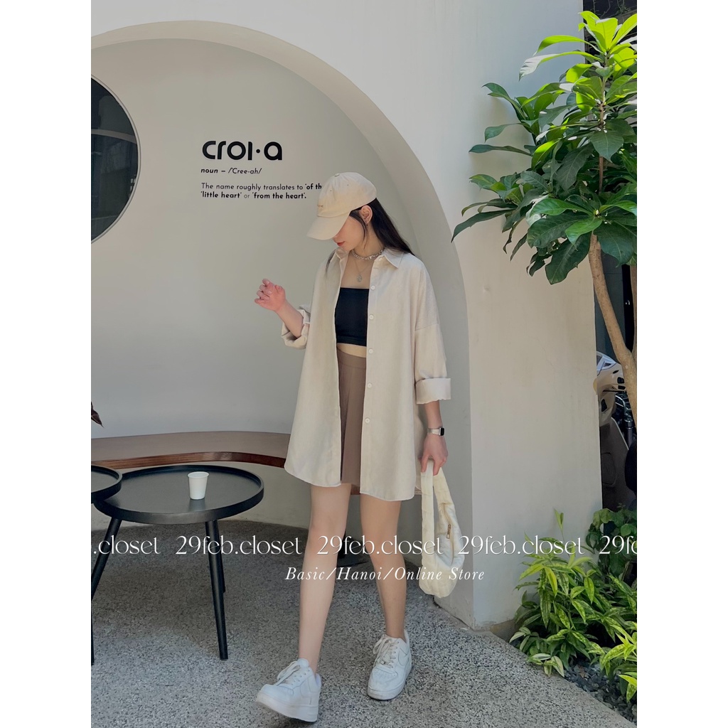 [Ảnh thật/Video] Áo sơ mi nhung tăm oversize dài tay - 29feb.closet - A75