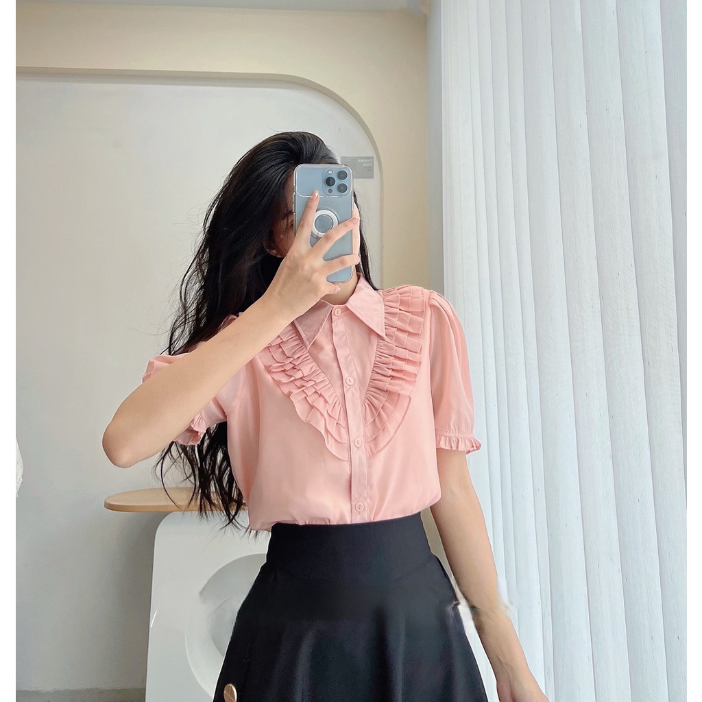 Áo sơ mi tơ 3 đường bèo chéo MINZ