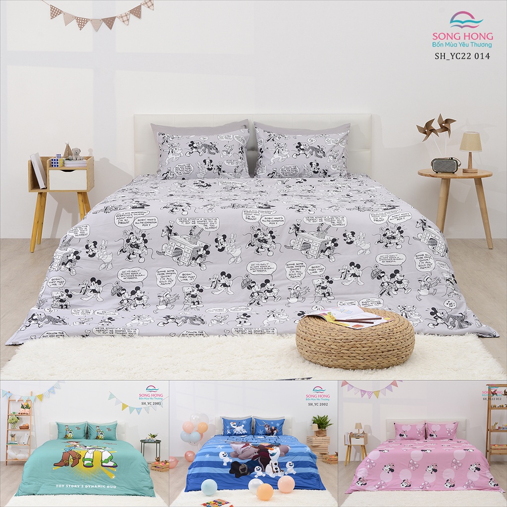 Bộ chăn ga gối trẻ em 1.6*2m dòng Disney - Sông Hồng chính hãng - Chất cotton