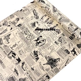 ( tặng dụng cụ dán) cuộn giấy dán tường giả báo cũ vintage có keo sẵn