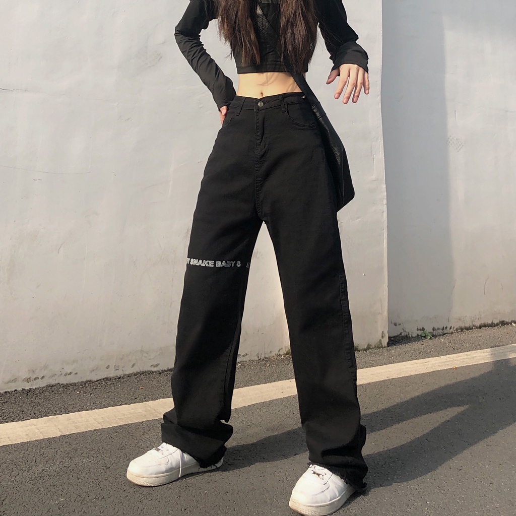 Quần jeans Nữ Lưng Cao Ống Rộng Thời Trang