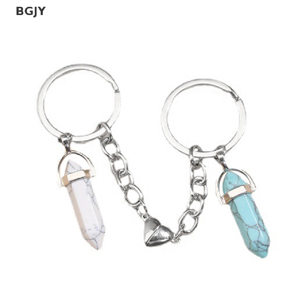 BGJY KeyChain Crystal Quartz Stone Heart Key Ring Magnetic Button Key Chains Gifts NEW