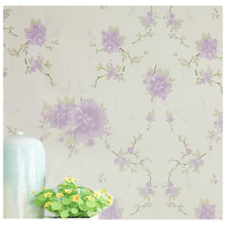 Cuộn 10m giấy dán tường HAI ĐÓA HỒNG TÍM khổ rộng 45cm