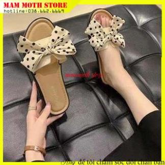 Dép nữ,Dép quai ngang đế bệt phối nơ thời trang, dép nơ lụa 2 màu đen kem, size 36-39