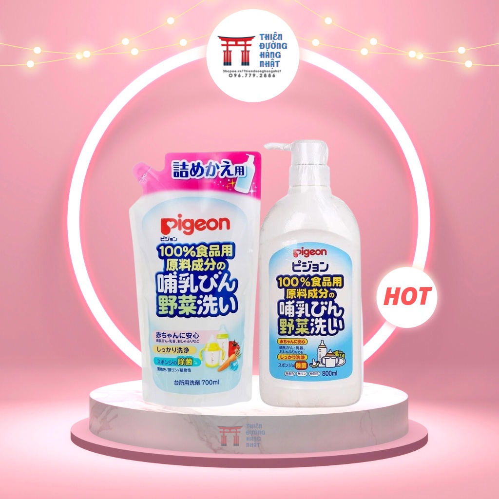 Nước rửa bình và rửa rau quả Pigeon Nhật Bản, nước rửa bình hữu cơ an toàn