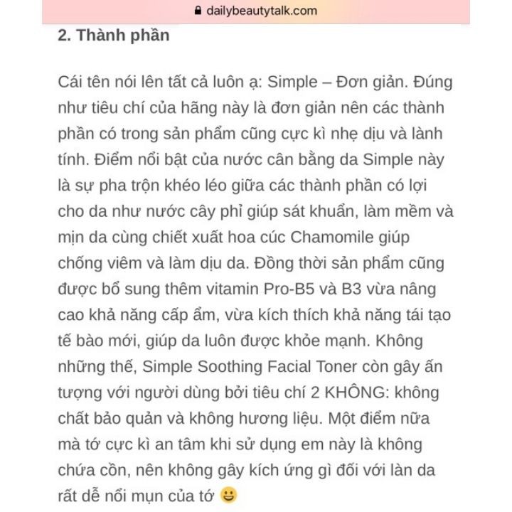 Toner simple kind to skin 200ml cấp ẩm, làm mềm da