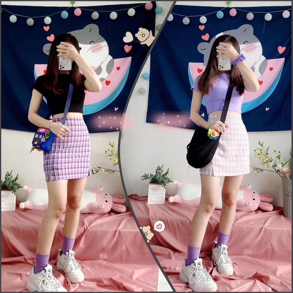 Chân Váy Caro Chữ A Xẻ Lai Có Quần Lót Trong Dáng Ôm Ulzzang Nhiều Màu - MM