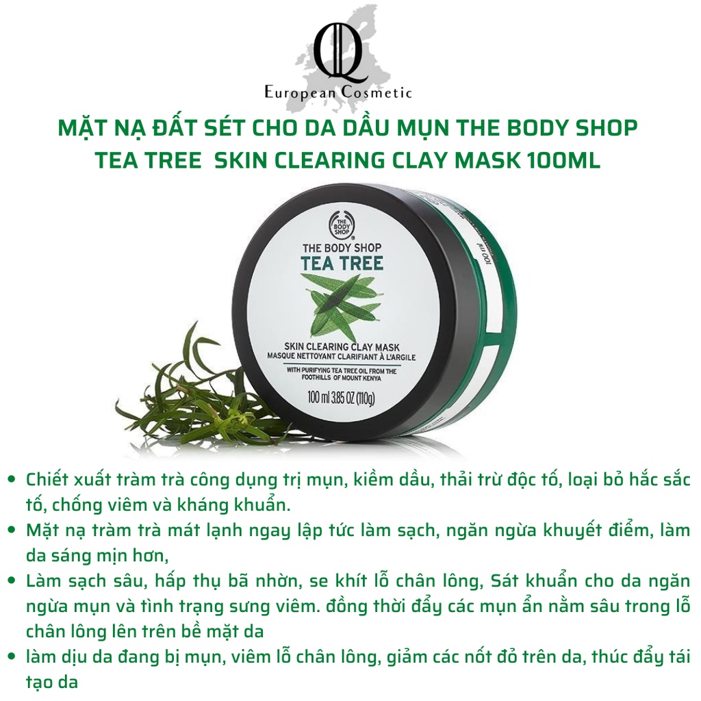 Mặt nạ đất sét da mụn tea tree the body shop skin clearing clay mask 100ml